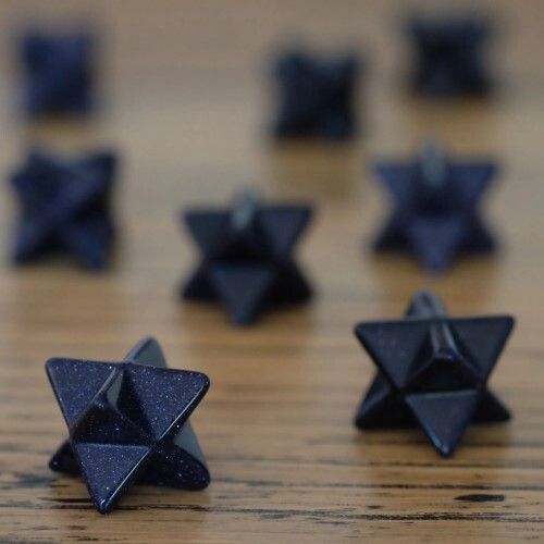 Natural Blue Goldstone Gemstone 8 Point Merkaba Stars