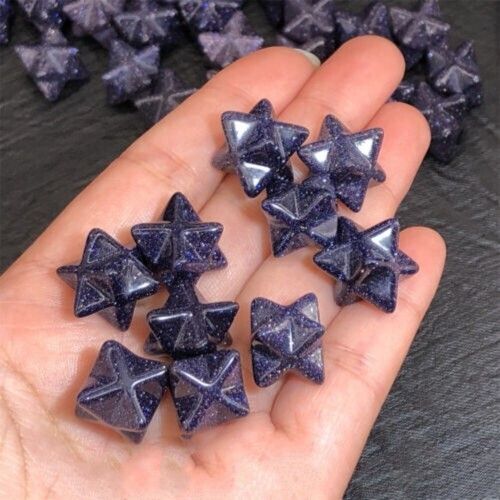 Natural Blue Goldstone Gemstone 8 Point Merkaba Stars