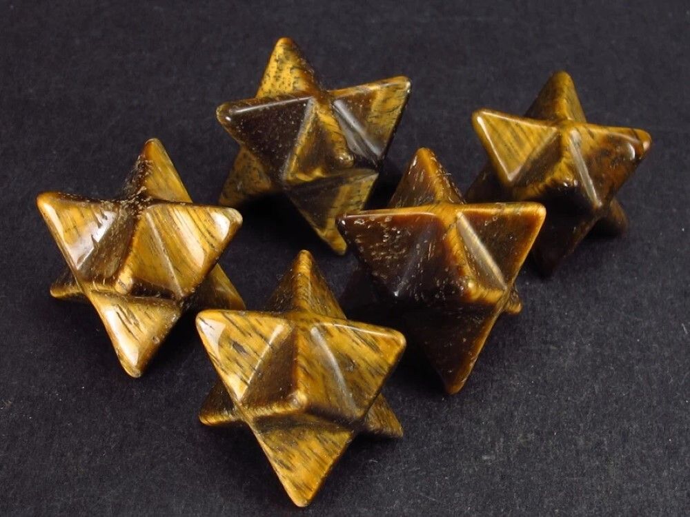 Natural Tiger Eye Gemstone 8 Point Merkaba Stars