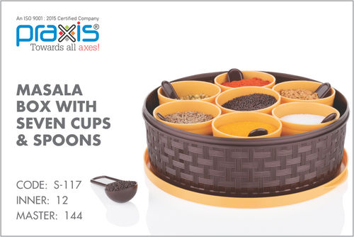 Brown Plastic Spice  Box Round With Spoons