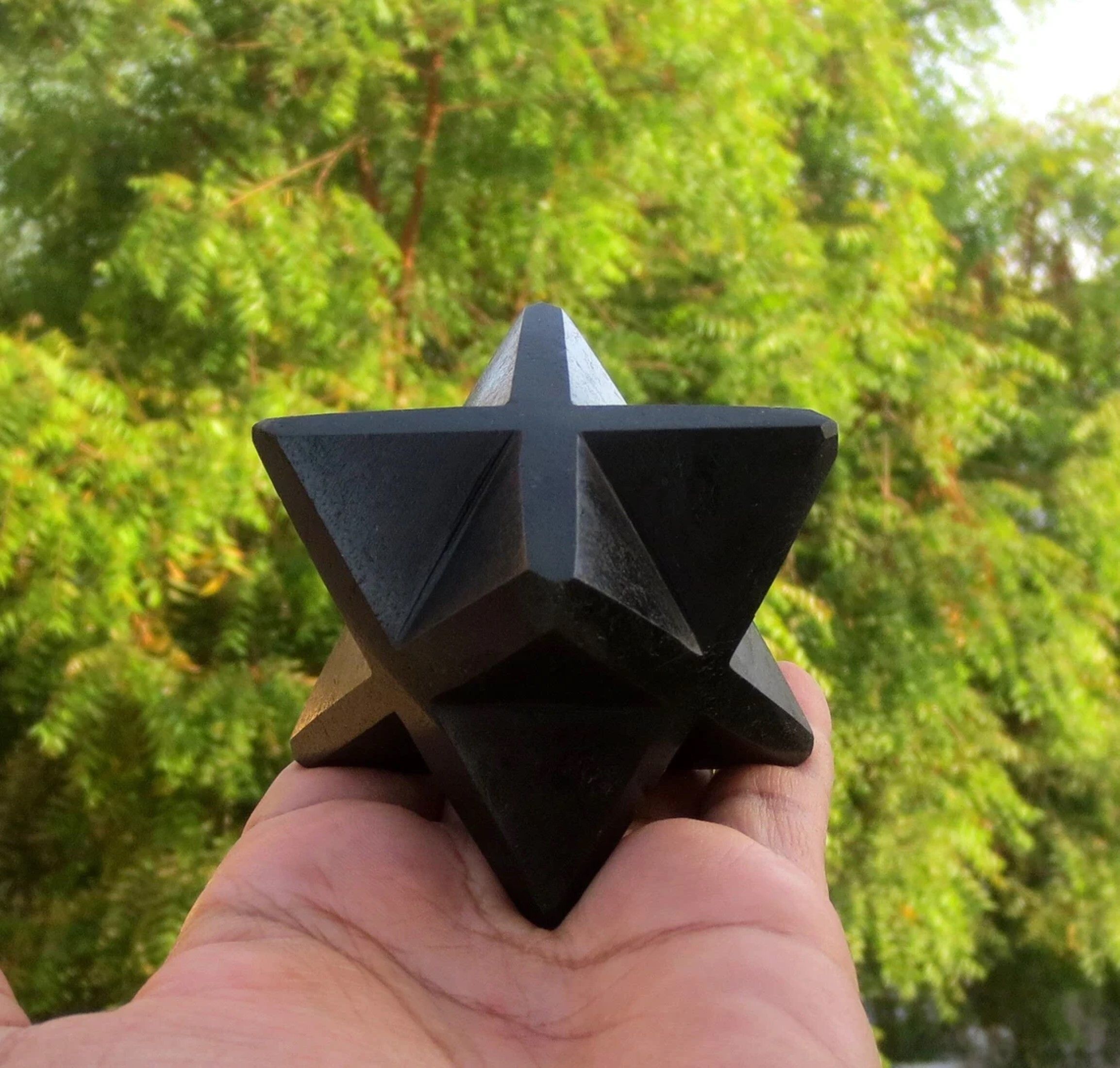 Natural Black Obsidian Gemstone 8 Point Merkaba Stars