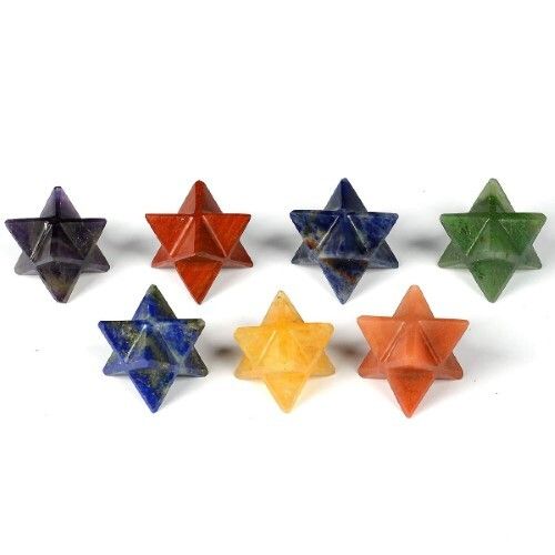 Natural Seven Chakra Gemstone 8 Point Merkaba Stars