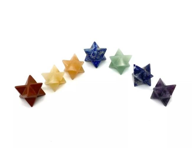 Natural Seven Chakra Gemstone 8 Point Merkaba Stars