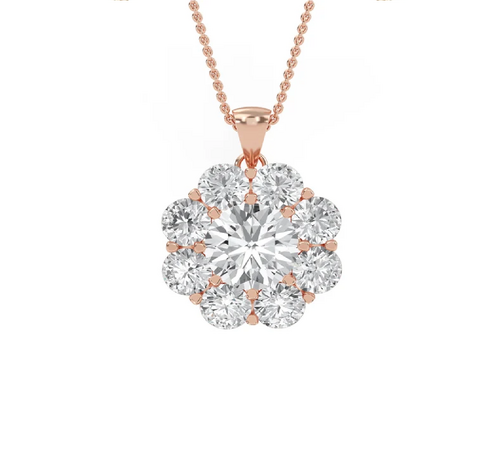 Round Shape Diamond Pendants In Lab Grown Diamond 14k Rose Gold 1.10 ct