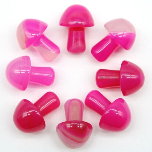 Natural Pink Agate Gemstone Mini Mushroom Reiki Set