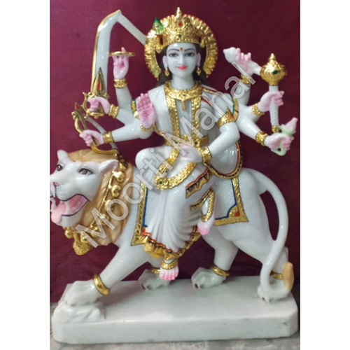 Glossy White Marble Maa Durga Statue