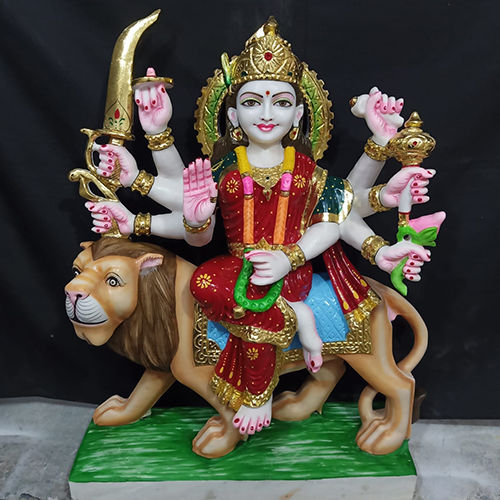 Polished Marble Durga Maa Statue - Color: Multicolor