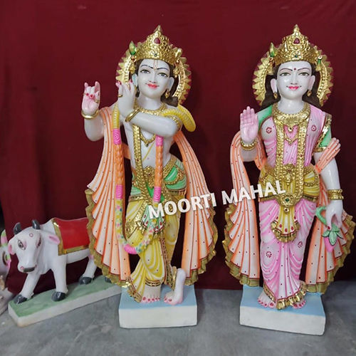 Multicolor Polished Marble Lord Radha Krishna Statue