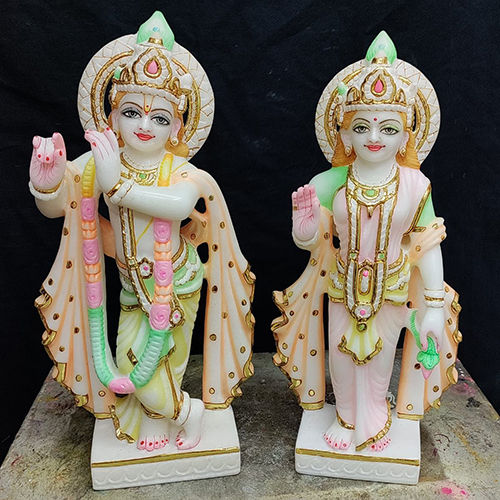 Multicolor Marble Radha Krishna Statue