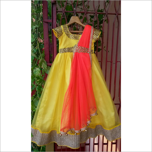 Indo Wested Yellow Netted Gown