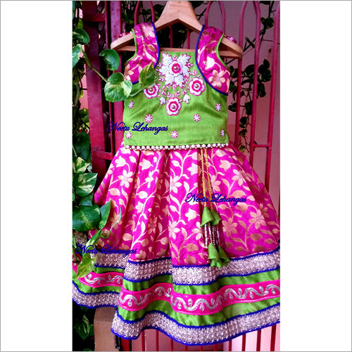 Pink And Green Pretty Kids Lehenga