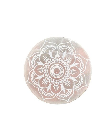 Natural Selenite Charging Plate With Flower Symbol Engraved