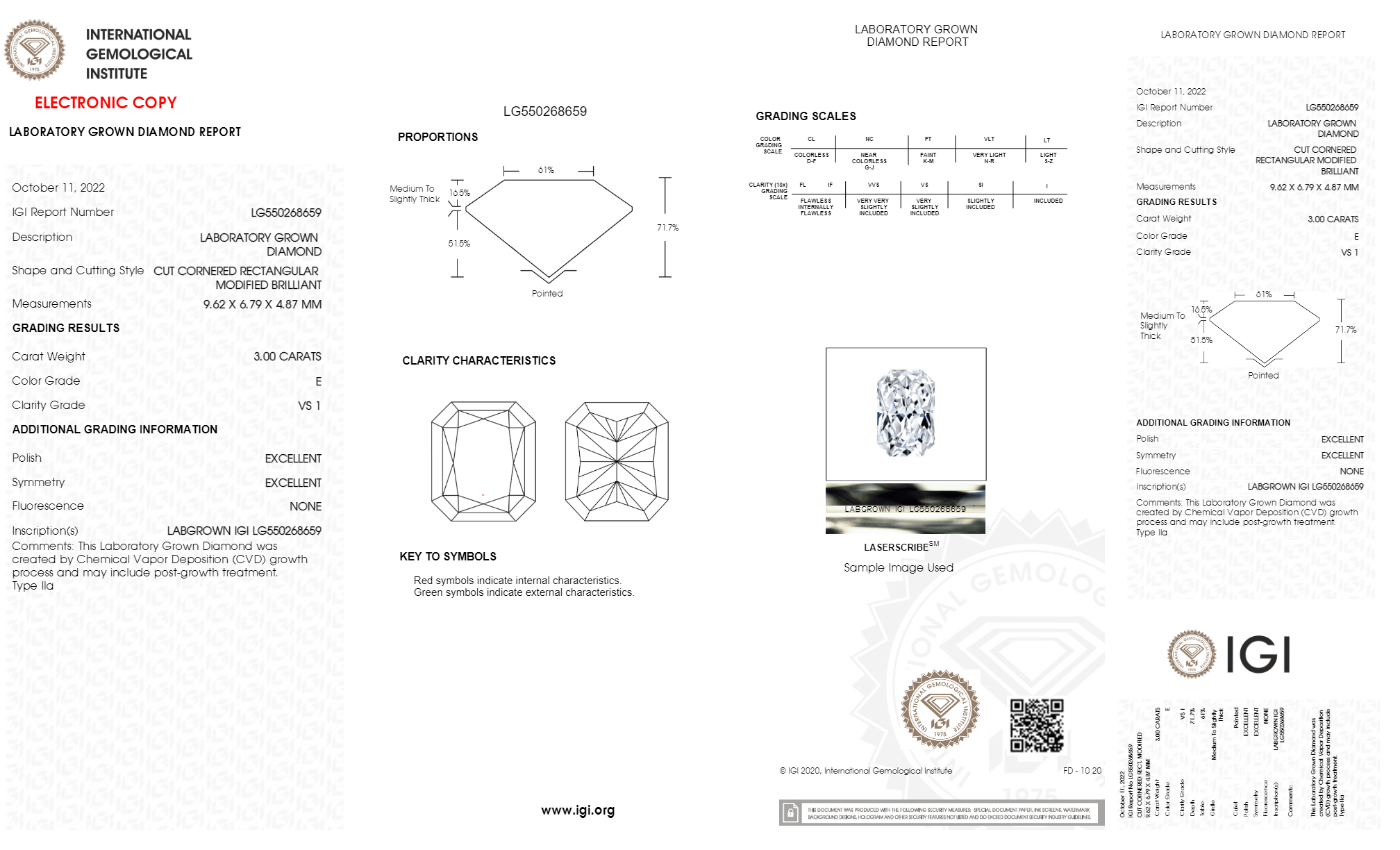 RADIANT 3ct E VS1  Certified Lab Grown Diamond 550268659 EN271