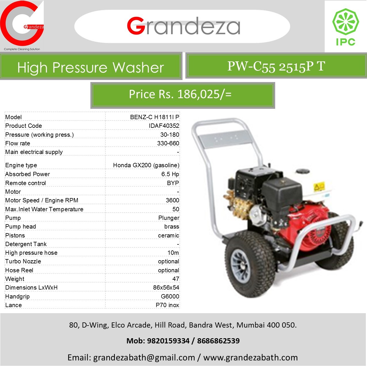 IPC BENZ C H1811- 180 Bar High Pressure Washer