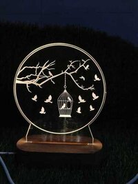 Wooden Base LED Night Lamp - 5mm Thickness Acrylic, Warm White Light | Modern Design, USB Operated for Home Decor and Relaxation