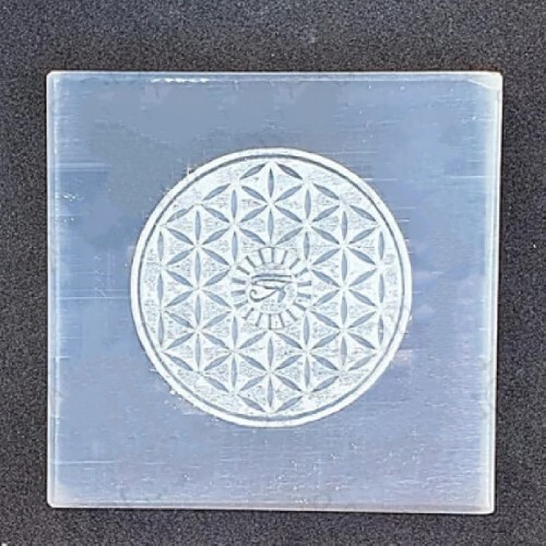 Natural Selenite Charging Plate With Eye of Horus Symbol Engraved