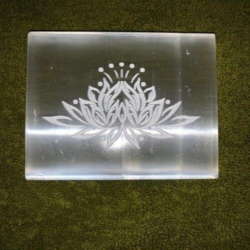 Natural Selenite Charging Plate With Lotus Symbol Engraved Grade: Aaa