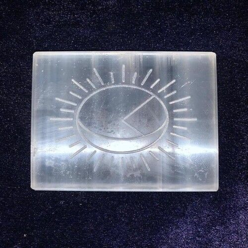 Natural Selenite Charging Plate With Moon And Sun Symbol Engraved Grade: Aaa