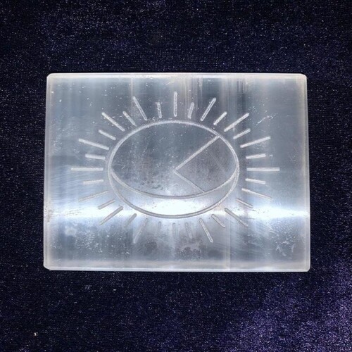 Natural Selenite Charging Plate With Moon and Sun Symbol Engraved