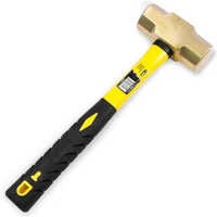 Brass Sledge Hammer - Heavy-duty Brass Construction, Elongated Design, Golden-yellow-black Color, Wooden Handle For Comfort