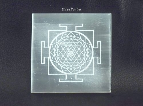 Natural Selenite Charging Plate With Shri Yantra Symbol Engraved