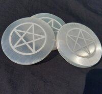 Natural Selenite Charging Plate With Stare Symbol Engraved