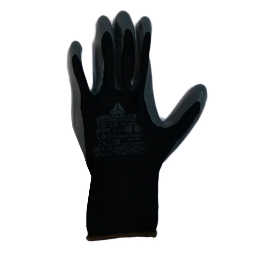 Nitrile Coated Hand Safety Glove - Household Gloves | Full Finger, Plain Pattern, Black Color, Durable Nitrile Material