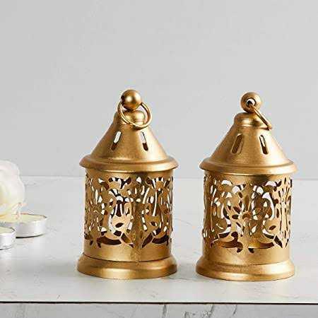 METAL HANGING LANTERN AND TEALIGHT HOLDER GOLD