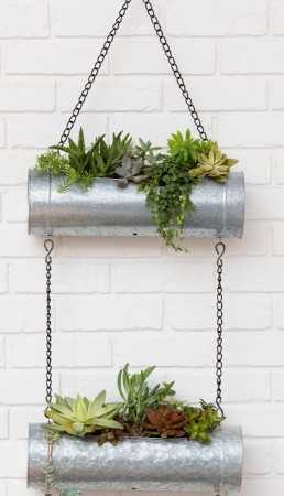 GALVANISED HANGING DUAL PLANTER