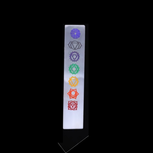 Natural Selenite Charging Stick Wands With Rainbow 7 Chakra Symbol Engraved