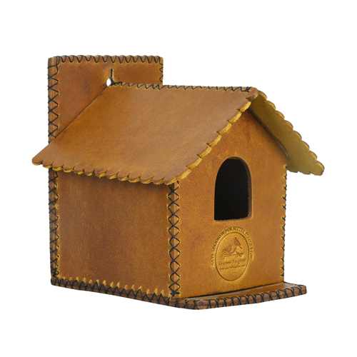SMALL HUT BIRD HOUSE FOR SPARROW BIRD - Leather, Vegan Leather, Synthetic Leather | Lemon Yellow, 16X15X17 CM, Easy Installation, Handcrafted by Artisans