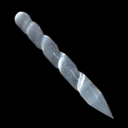 Natural White Selenite Charging Twisted Cone Tip Wand