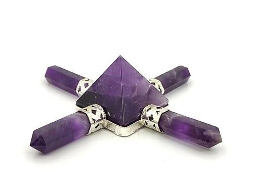 Natural Crystal Amethyst Gemstone 4 Point Pyramid Energy Generator - Grade: Aaa