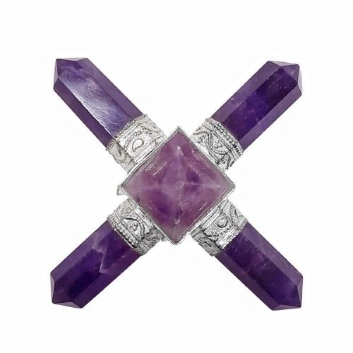 Natural Crystal Amethyst Gemstone 4 Point Pyramid Energy Generator