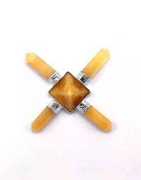 Natural Yellow Aventurine Crystal Gemstone 4 Point Pyramid Energy Generator