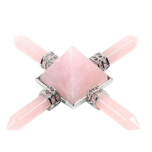 Natural Rose Quartz Crystal Gemstone 4 Point Pyramid Energy Generator