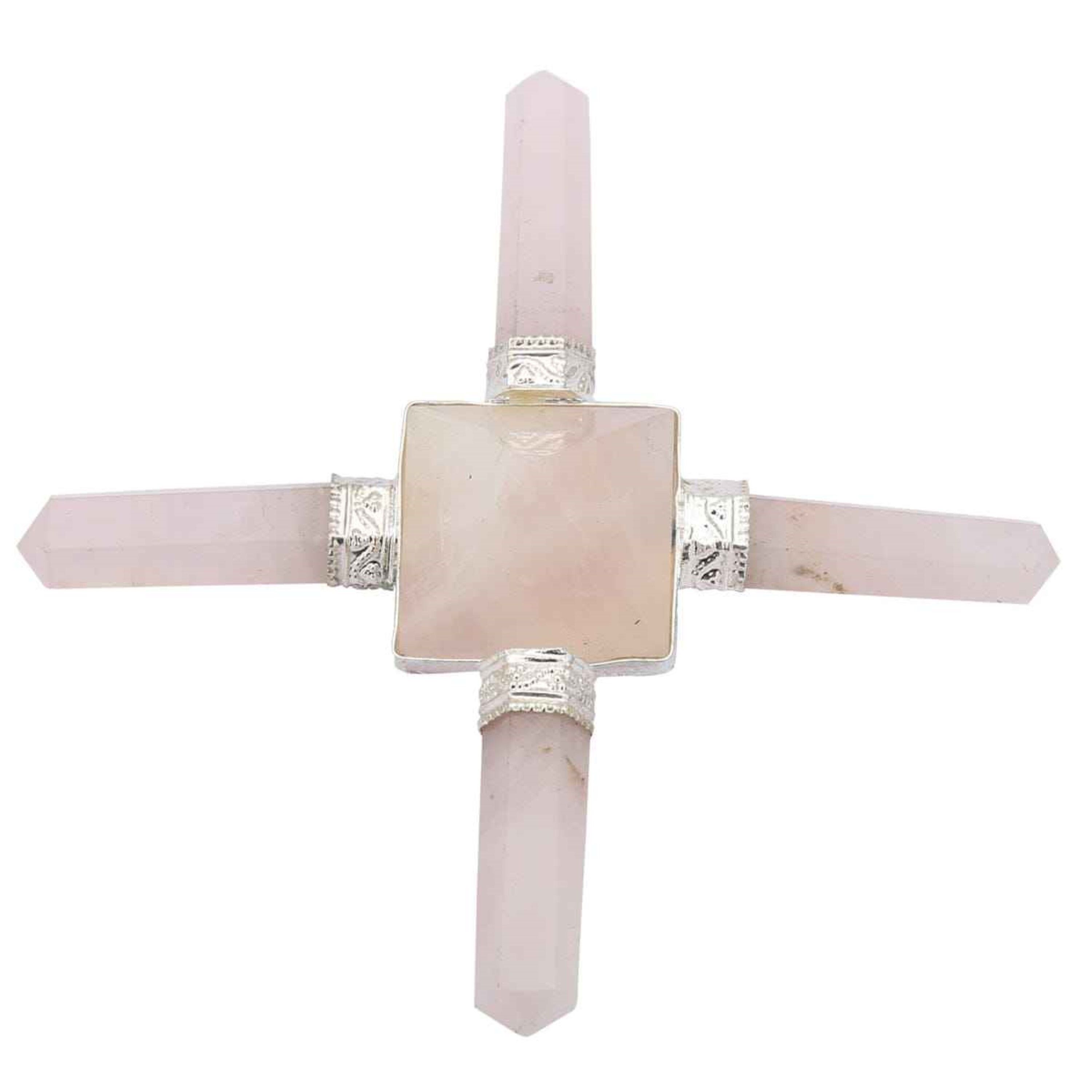 Natural Rose Quartz Crystal Gemstone 4 Point Pyramid Energy Generator