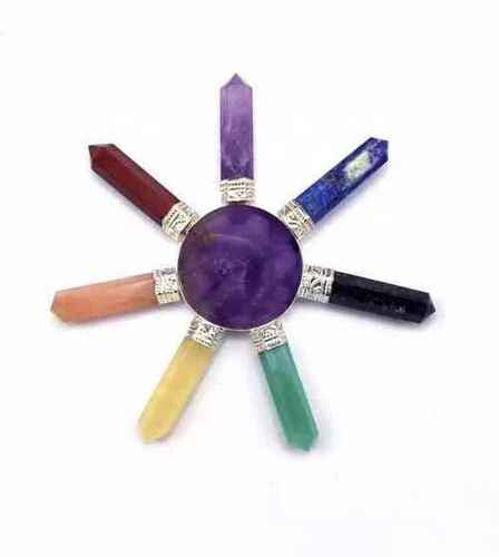 Natural Amethyst with Seven Chakra Gemstone 7 Point Pyramid Energy Generator