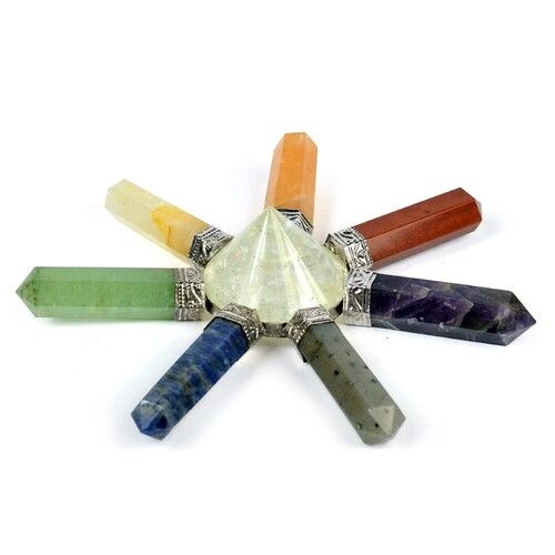 Natural Crystal with Seven Chakra Gemstone 7 Point Pyramid Energy Generator