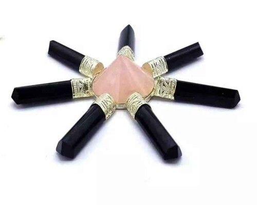 Natural Rose Quartz with Black Agate Gemstone 7 Point Pyramid Energy Generator