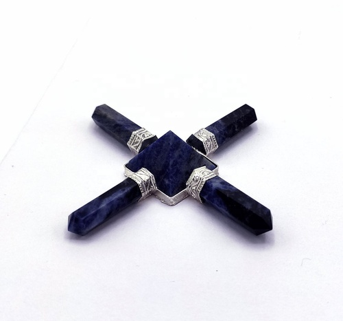 Natural Blue Sodalite Gemstone 4 Point Pyramid Energy Generator