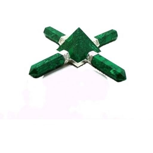 Natural Green Malachite Crystal Gemstone 4 Point Pyramid Energy Generator