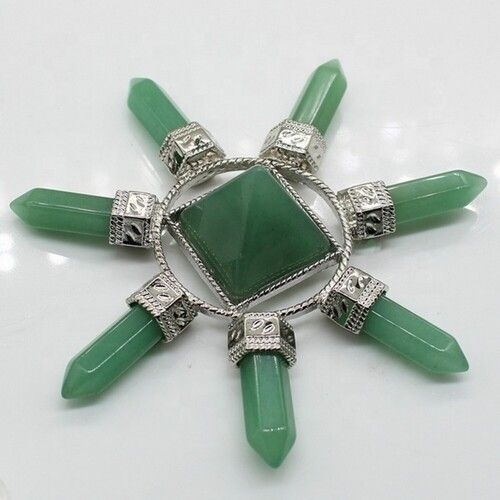 Natural Green Aventurine Gemstone 7 Point Pyramid Energy Generator