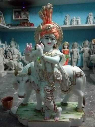 cow Krishna Marble Statue