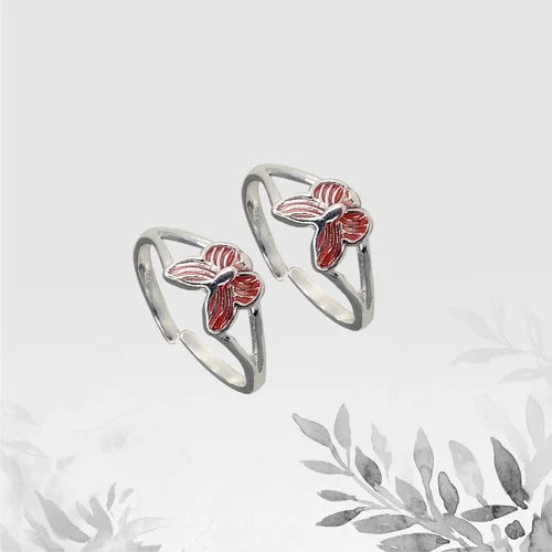 925 Sterling Silver Enamel Butterfly design Toe Ring