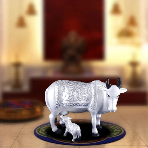 999 Hollow Silver Cow With calf Statue