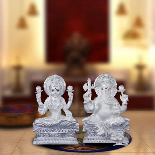 999 Hollow Silver Laxmi Ganesh Statue