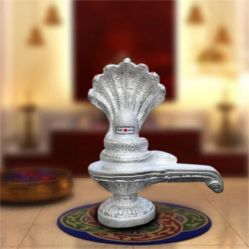 999 Hollow Silver Nag Shivling Statue Size: Standard