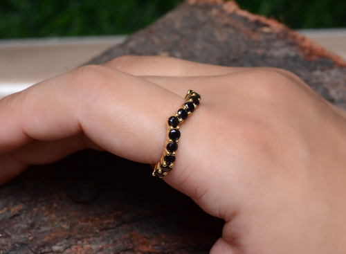 925 Sterling Silver Black Onyx Gemstone Gold Plated Ring