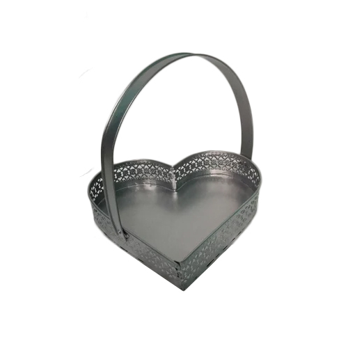 Heart Shape Hamper Basket - Iron Material Triangular Shape Silver Color | Durable Lightweight Easy to Clean with Handle Modern Arts Style